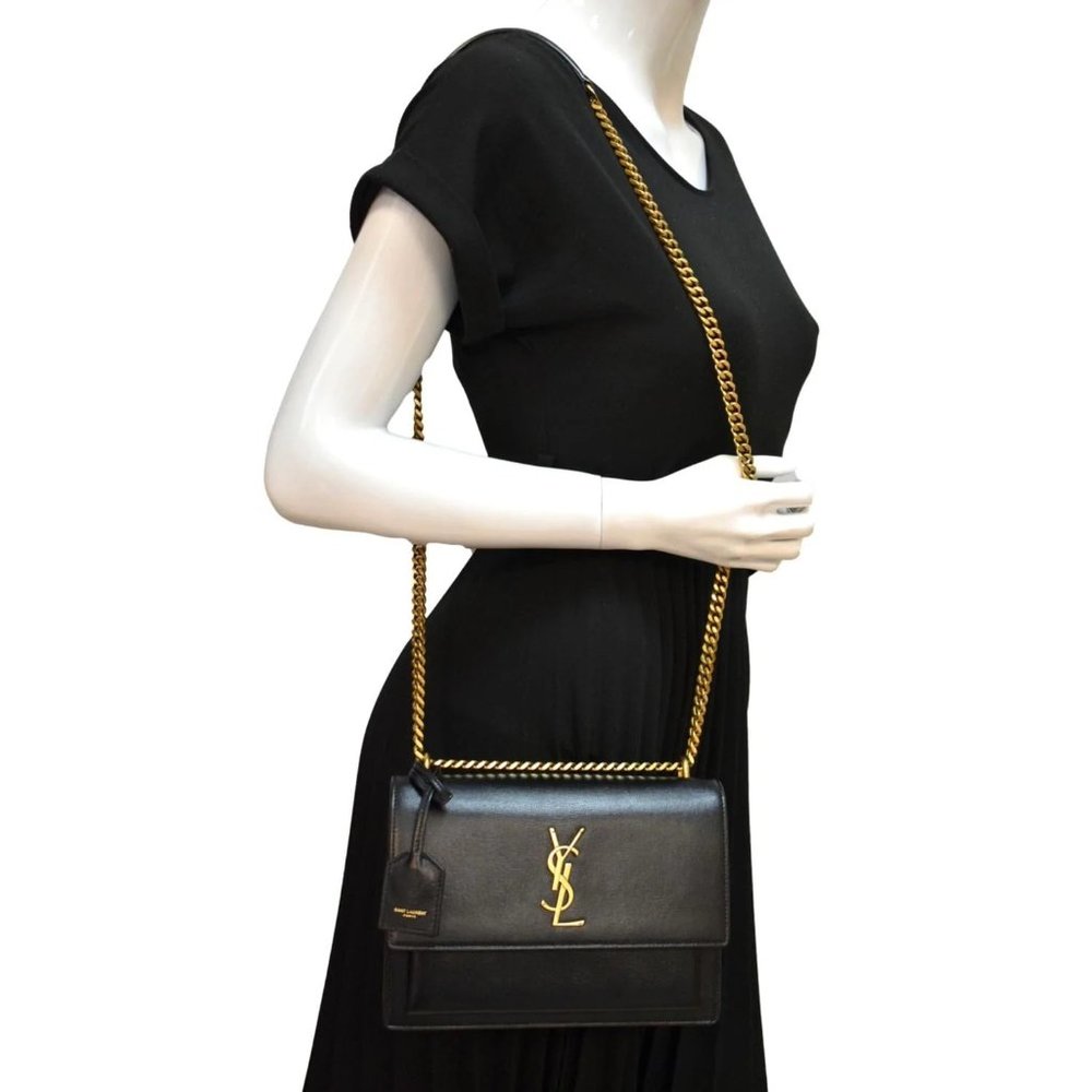 YVES SAINT LAURENT  Monogram Sunset Medium Leather Shoulder Bag Black - Picture 2 of 13